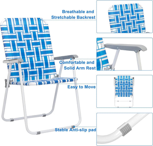 Volowoo (2pcs,Blue& Outdoor Folding Chaise Lounge Chair, Adjustable Portable Lightweight Reclining Garden Sun Lounger