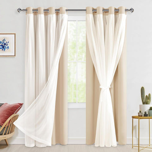 Hiasan Blackout Curtains with Sheer Overlay, Thermal Insulated Mix & Match Double