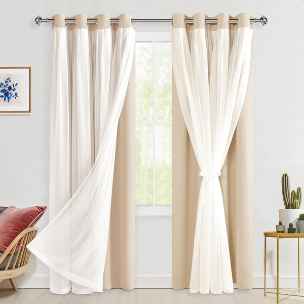 Hiasan Blackout Curtains with Sheer Overlay, Thermal Insulated Mix & Match Double