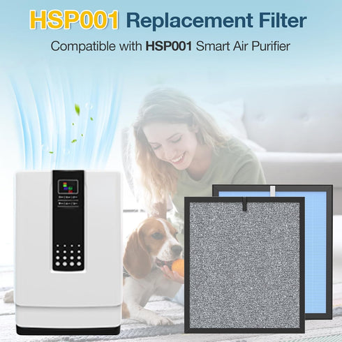 HSP001 True HEPA Filter Replacement for HATHA-SPACE Air Purifier, 4 in 2 H13 with Activated Carbon Pre-Filter, 3 Pack