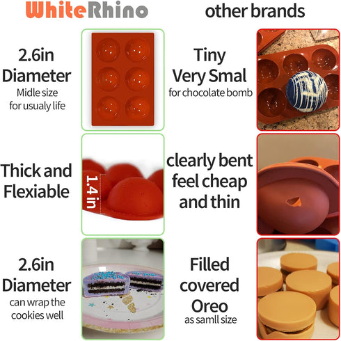 Silicone Chocolate Molds Set, Large Breakable Heart Mold, Hot Cocoa Bomb Mold, Round Oreo Molds for Baking