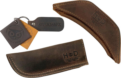Hide & Drink Rustic Leather Hot Handle Holders, Set of 2 for Cast Iron Skillets & Pans (Bourbon Brown)