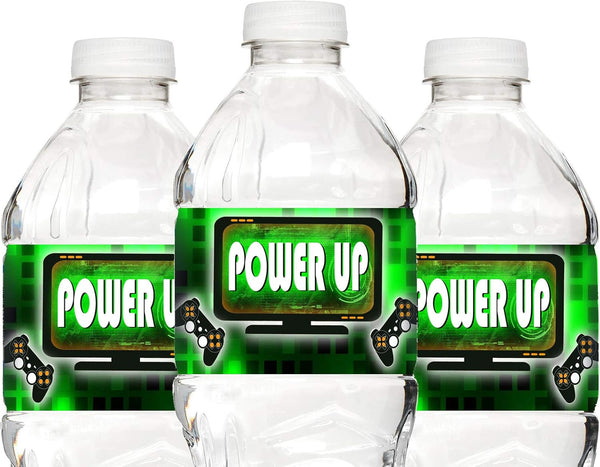 POP parties Ink Gaming Green Waterproof Bottle Labels, 20 Labels, Perfect for Gaming Party Decorations