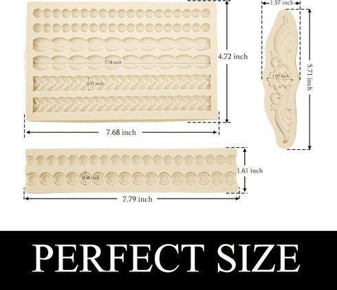 Pearl Fondant Molds, 3 Pack Silicone Pie Decoration Crust Mould for Cake, Chocolate, Cupcake, SugarCraft
