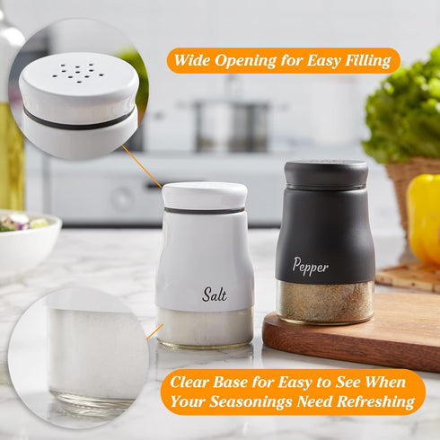 Bivvclaz Salt and Pepper Shakers Set, 5 Ounce Stainless Steel Dispenser with Glass Bottom for Modern Kitchen Decor