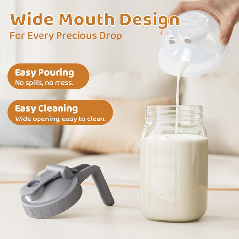32oz OneDream Breast Milk Pitcher Glass Pitcher with Lid, Formula Pitcher Leakproof Drip-Free Spout, Wide Mouth Mason