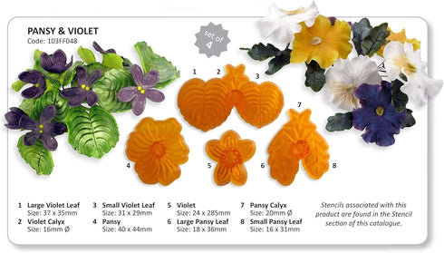 JEM Fondant Cutters Set of 4, Pansy & Violet for Cake Decorating