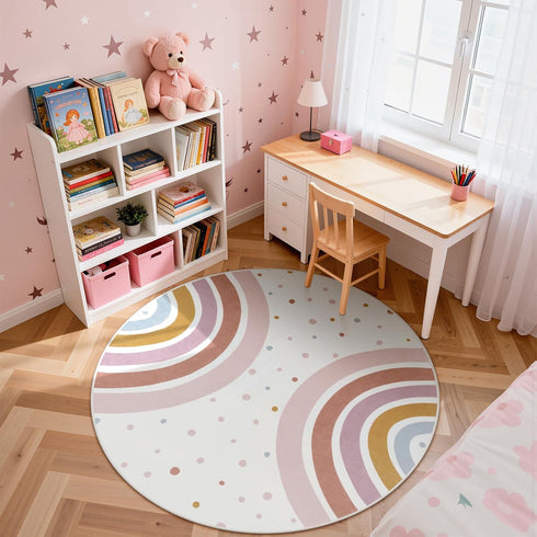 4 STARUIA Colorful Round Rug for Nursery, Ft Rainbow Washable Rug for Playroom, Boho Kids Rug Non-Slip Soft Bedroom