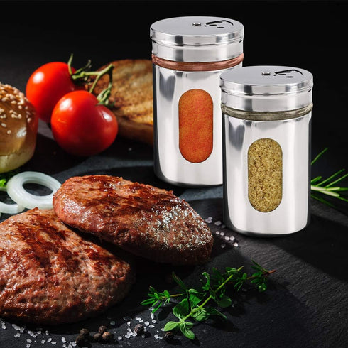 Accmor 2pcs Stainless Steel Salt and Pepper Shakers, Adjustable Pour Holes, Silver Spice Dispenser