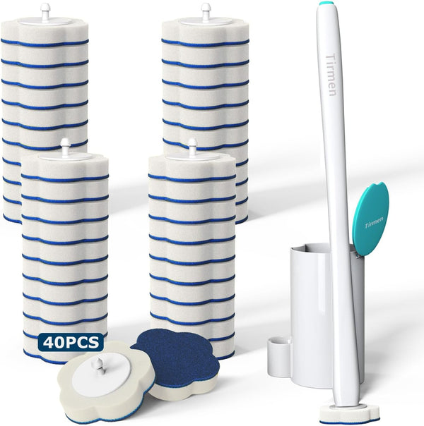 Disposable Toilet Brush: Toilet Bowl Brush and Holder Set with 40 Wand Refills, Upgraded Handle for Toilet Cleaning