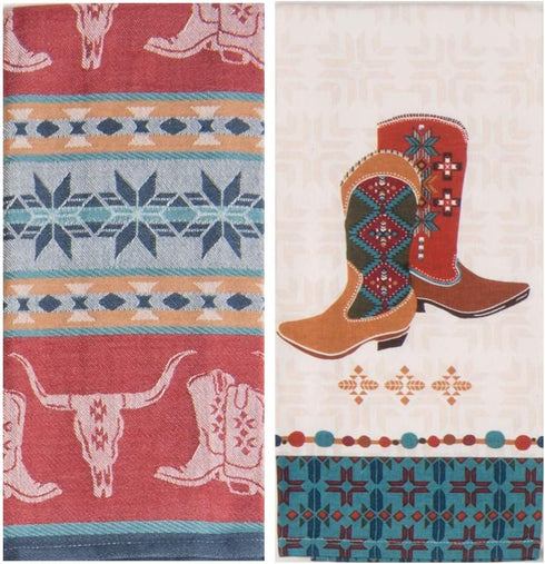 Kay Dee Southwest at Heart Jacquard Tea Towel & Boots Tea Towel, Set of 2 Southwestern Native Print Kitchen Towels