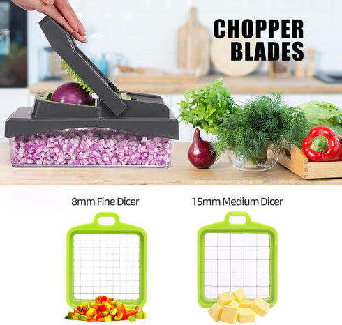 Vegetable Chopper, Cheese Slicer, Food Chopper, 10 in 1 Veggie Chopper with Container, Gray