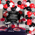 JOYMEMO Red Black and Silver Party Decorations, Women's Birthday Supplies with Balloon Garland and Backdrop