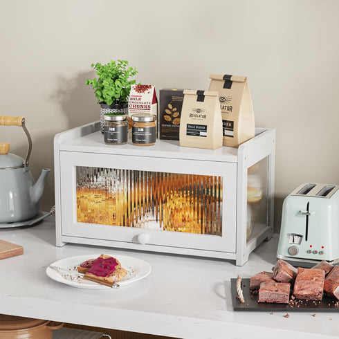 Countertop, 4-Side BAMBANG Bamboo Bread Box for Kitchen Extra Large Farmhouse Bread Box with Clear Panels, Wooden Bread