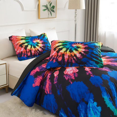 Set Sets 3 2 Koniroom Tie Dye Comforter Queen Size, Kids Comforter for Teen Boys Girls Women with Hippie Psychedelic