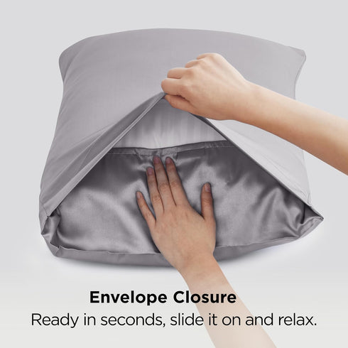 Bedsure King Size Satin Pillowcase Set of 2 - Dark Grey Pillow Covers for Hair and Skin, 20x36 Inches