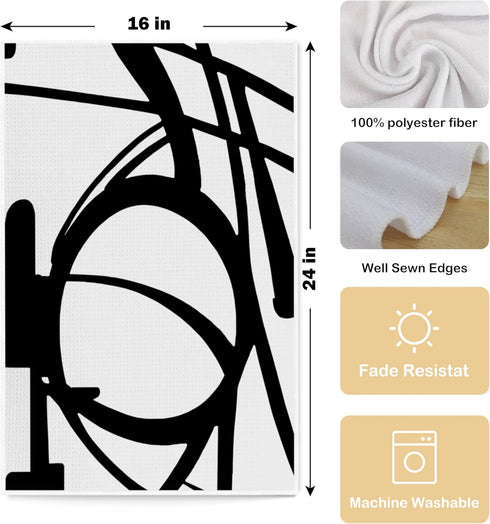 Set 4 16x24 Inches Abstract Black and White Kitchen Dish Towels of - Mid Century Modern Black and White Decorative Hand