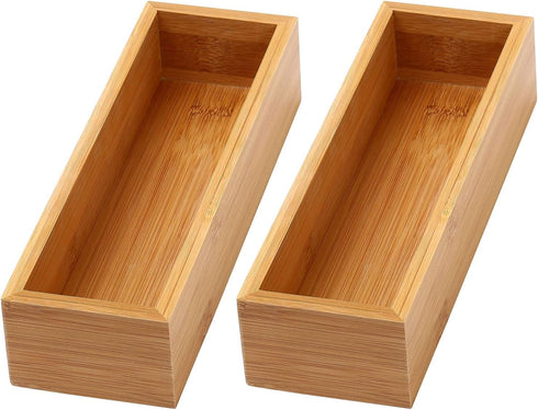 YBM HOME Bamboo Drawer Organizer Storage Box, 2 Pack for Kitchen, Junk Drawer, Office, Bedroom, Craft, 3x9x2 inch