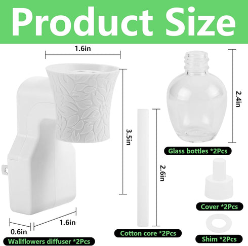 2 Pack WallFlower Fragrance Oil Plug in Diffuser- Wall Fragrance Diffuser Plug- Rotary Plug Design Wallflowers Diffuser with 2 Empty Bottles for Home Office Spreading Scent by moonoom