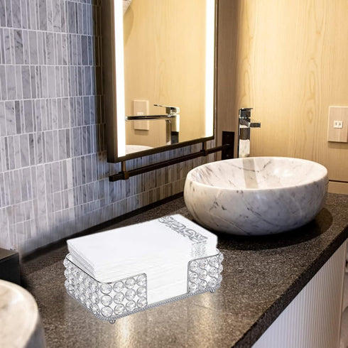 Sumnacon Countertop,Silver Stylish Bathroom Guest Towel Holder-Rectangle Crystal Napkin Holder for Guest Hand Towels