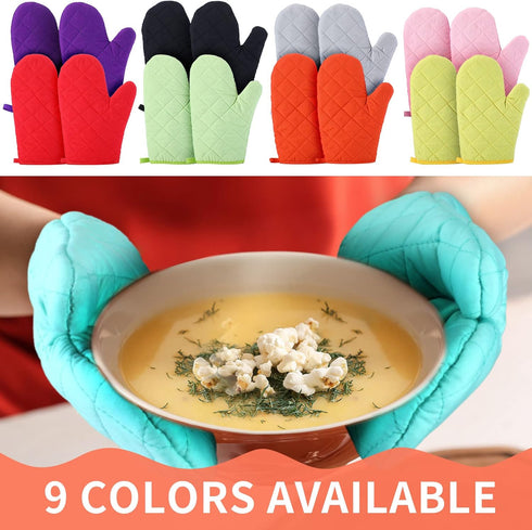 Nuogo 9 Pair Oven Mitts - Quilted Terry Cloth Lining Extra Long Heat Resistant Kitchen Gloves, 11 Inch