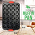 NutriChef 24-Cup Nonstick Mini Muffin Pan with Red Silicone Handles - Carbon Steel Bakeware Tray for Savory & Sweet Treats - Dishwasher Safe, Black by NutriChef