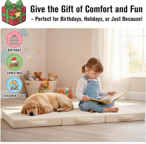 Tiita Kids Floor Mattress - Toddler Trifold Futon Mattress, Portable Foldable Play Mat for Naps and Playtime, Plush