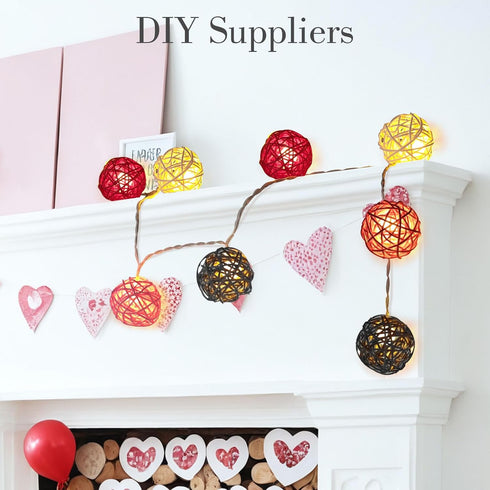 DomeStar 24PCS Pink Rattan Balls - Valentine's Day Decorative Balls for Bowl Centerpiece - 2 Inches Cute Wicker Balls