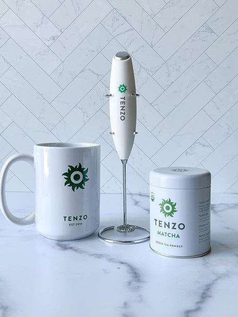 Tenzo Electric Matcha Whisk and Milk Frother (Batteries Included) - Handheld Foam Maker for Matcha Lattes, Whisk Mixer