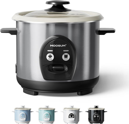 3-Cup Uncooked Rice Cooker Small - Ceramic Coating Non-Toxic Inner Pot, One-Touch