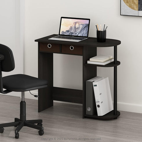 Furinno Go Green Home Laptop Desk/Table, 2 Drawer Bins, Espresso/Black/Brown