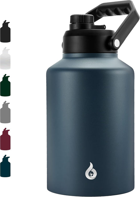 BJPKPK One Gallon Insulated Water Bottle, 128 oz, Dishwasher Safe Stainless Steel Thermos, BPA Free Jug, Navy Blue