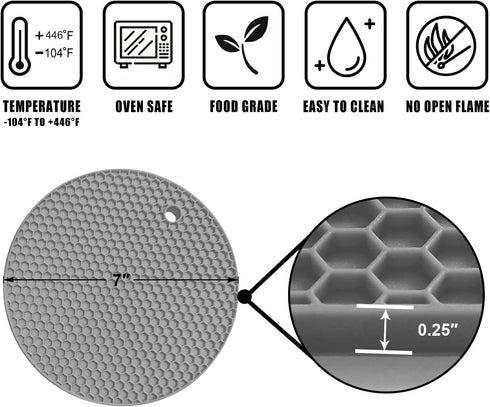 Walfos Silicone Trivet Mats - 4 Heat Resistant Pot Holders, Non-Slip Hot Pads for Kitchen, Food Grade Silicone