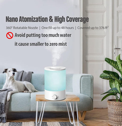 MegaWise Topfill Night Light Humidifier - 7-colour for Kid Bedroom, 3.5L Large Capacity, Auto Shutoff, Essential Oil