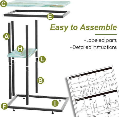 Katrawu C Shaped End Side Table, Couch Sofa Table for Small Space, Snack Table with Metal Frame, TV Tray Table for Bed