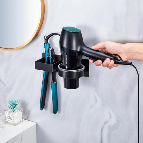 Wall Mounted Black Hair Straightener Holder, Stainless Steel Blow Dryer Organizer for Bathroom & Salon