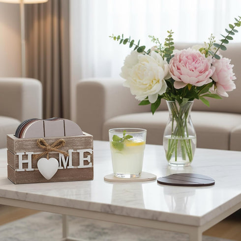 Set 6 Patelai of Wooden Heart Coasters House Warming Gifts New Home White Elephant Gifts for Adults Funny Farmhouse