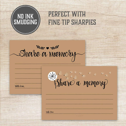 50 Share A Memory Cards for Celebration of Life, Memorial, Funeral, Retirement, Birthday, Wedding - 2 Rustic Designs