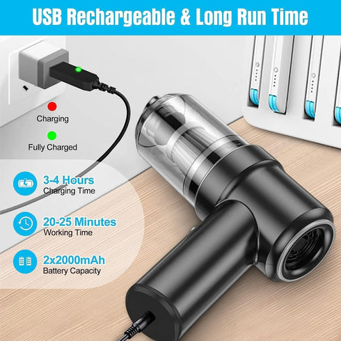 Mini Vacuum Cleaner for Car, 2 in 1 Wireless Handheld, High Power 120W Rechargeable for Car Interior Cleaning