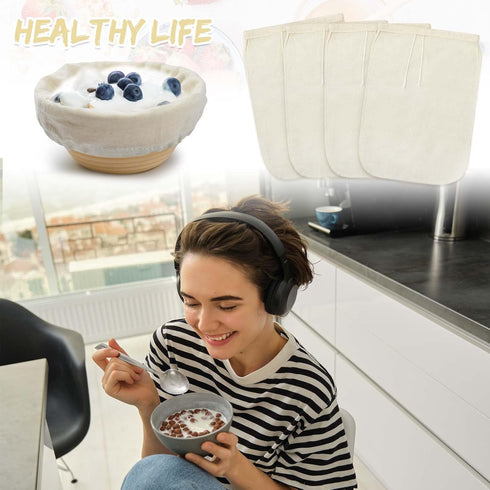 4 11.8 7.9 Inch Tioncy Pcs Greek Yogurt Strainers x Reusable Greek Yogurt Organic Cotton Cloth Bags for Straining Greek