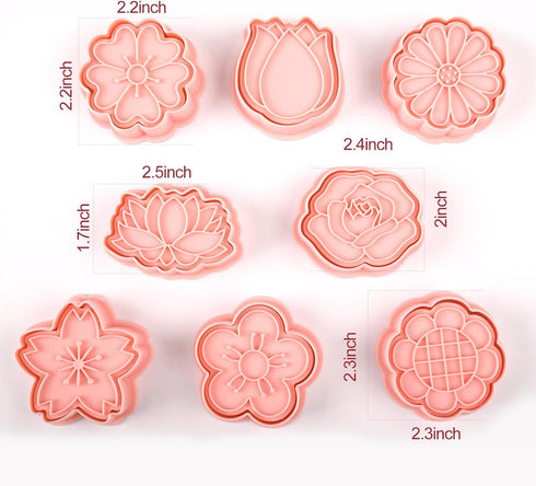 8 Pack 3D 8 Flower Cookie Cutters, Cookie Cutter with Plunger Stamp, Styles Spring Flowers Cookie Stamps for Home