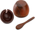 DEAYOU 3 Pack Wood Salt Box Spice Jar, Natural Wooden Salt Cellar with Lid and Spoon for Kitchen, Japanese Style