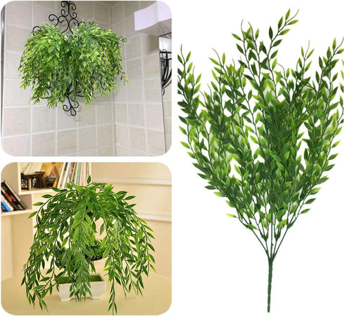 CATTREE Artificial Weeping Willow, Plastic Plants Greenery Leaves, Fake Hanging Vine Faux Ivy Garland, 4 Pack