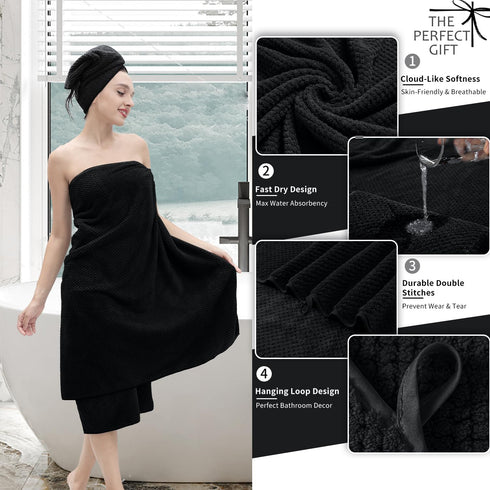 8 Set |2 Sheet,2 4 600GSM Set Piece Bathroom Towel Black Oversized Large Bath Towels Hand Towels and Washcloths| Ultra