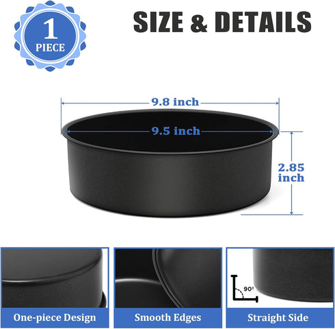 P&P CHEF 9.5 x 3 Inch Nonstick Round Cake Pan, Round Baking Pan for Large Birthday Layer Cake, Deep Side & One-piece Design, Stainless Steel Core & Non Toxic, Black by P&P CHEF