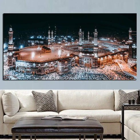 HD Print Mecca Islamic Last Day of Hajj Round Ornament, Muslim Mosque Canvas Art Poster for Living Room (40X80 CM)