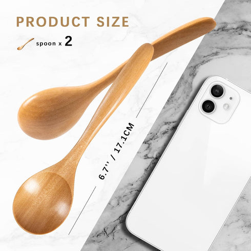 2 6.7 inch Set, PCS Wooden Spoons for Honey, Small Wooden Spoons - Terrific for Tea, Coffee & Soup, Little Schima Wood