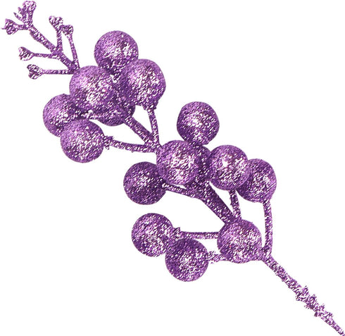 Kesywale 24 Pack 8.7" Artificial Purple Berry Stems, Christmas Glitter Berries Stems Artificial Fruit Berry Holly