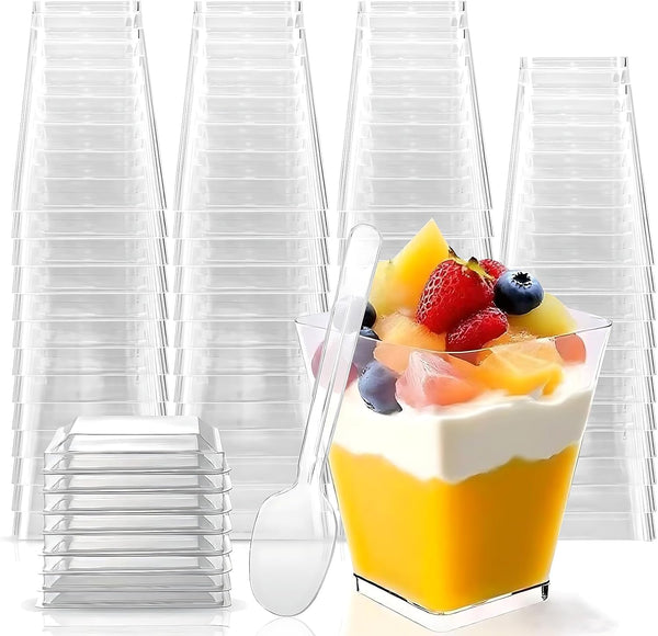 Rouceyxin 50 Pack 5 oz Plastic Dessert Cups with Lids and Spoons,