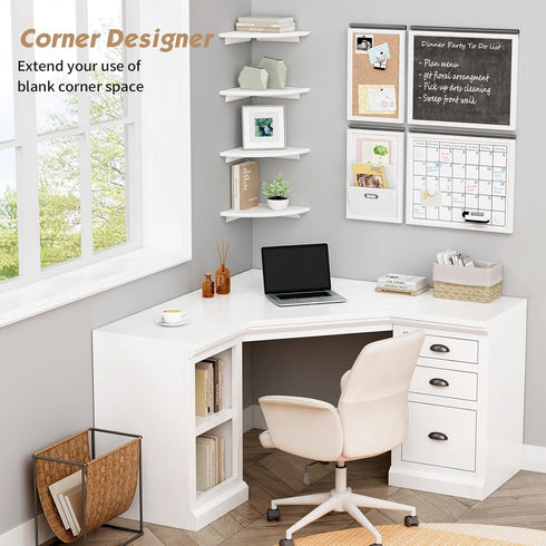 Set 4, Forbena White Corner Floating Shelves for Wall of Rounded Corner Shelves Wall Mounted for Kids Bedroom Books
